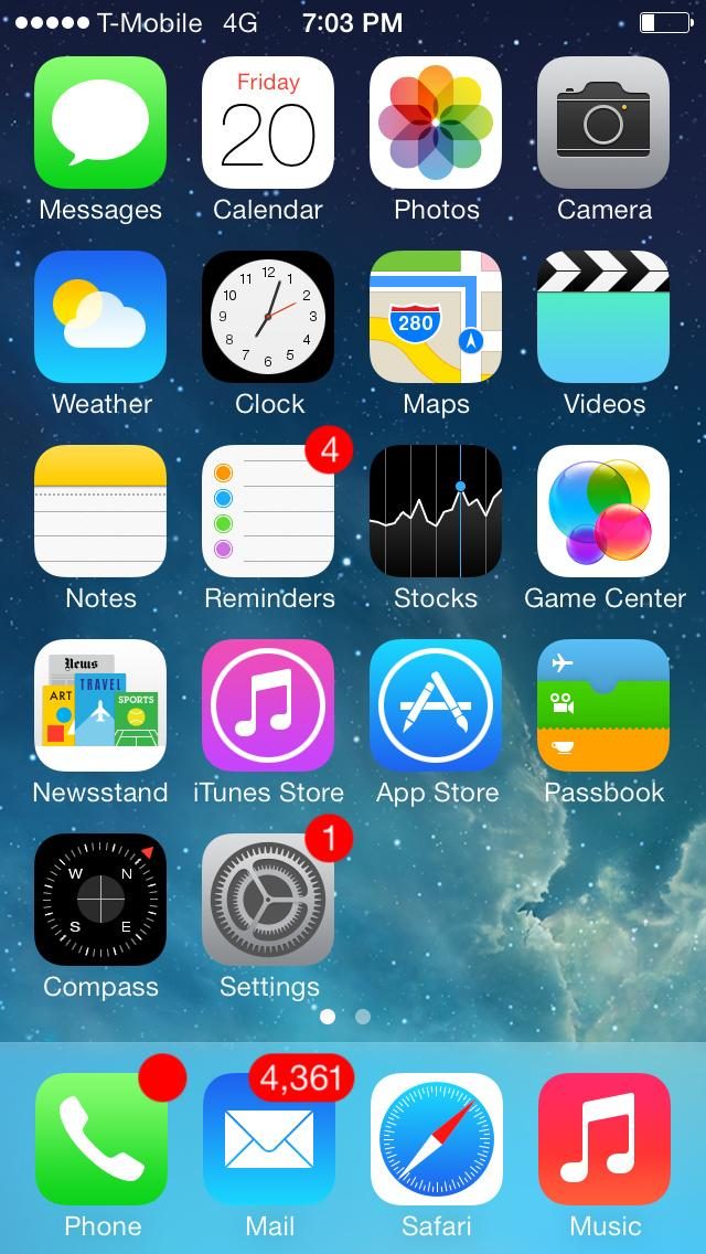 apple iphone 5c ios 7 home screen