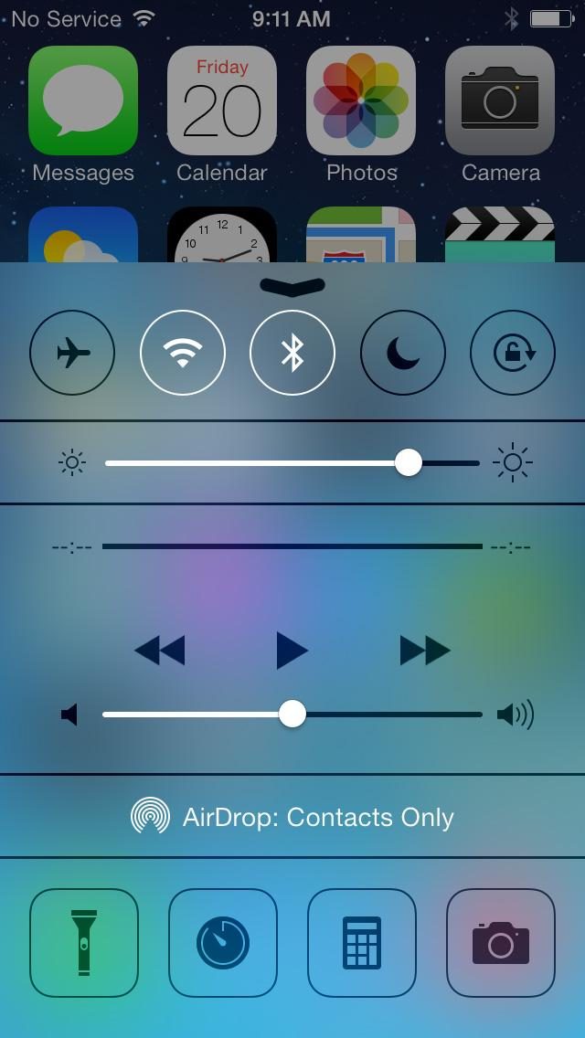 iPhone 5S screenshot control center