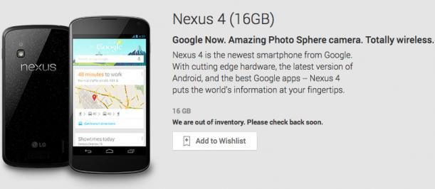 nexus 4 sold out