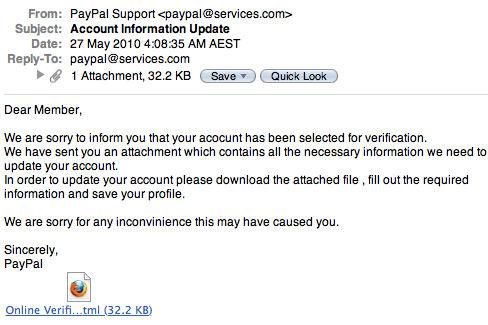 Paypal email scam example