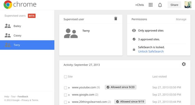 Google Chrome parental control