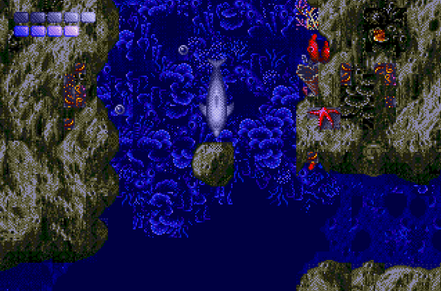 Ecoo swims underwater in Ecco the Dolphin.