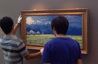 The Van Gogh Museum in the Netherlands worked with Fujifilm on the Relievo project, which recreated Van Gogh's paintings digitally. Here, a Relievo duplicate is being installed for a show in Hong Kong.