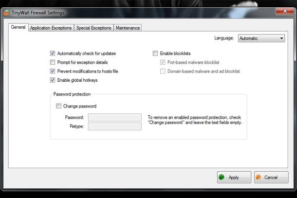 TinyWall Settings