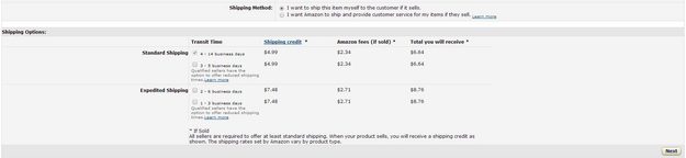 Amazon Listing: Shipping options