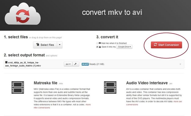 CloudConvert Start Conversion