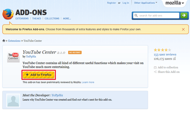 Mozilla YouTube Addon