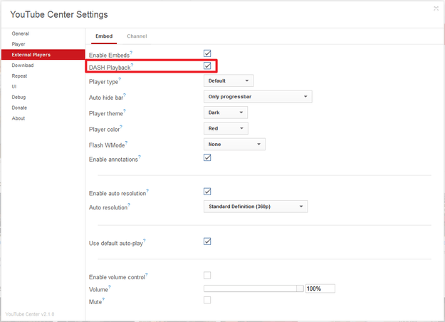 Mozilla YouTube Settings