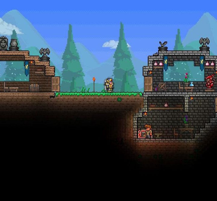 Terraria player near small house.