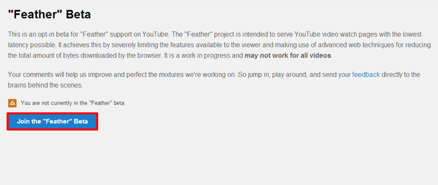 YouTube Feather Beta Signup
