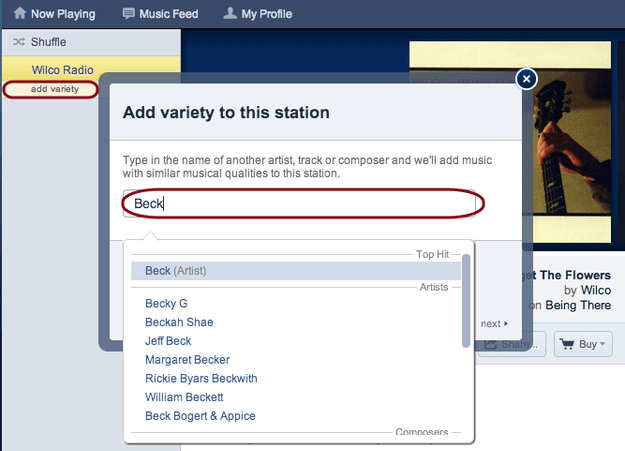 Add Variety Button in Pandora