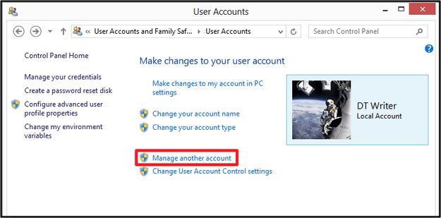 Manage Another Account in Windows