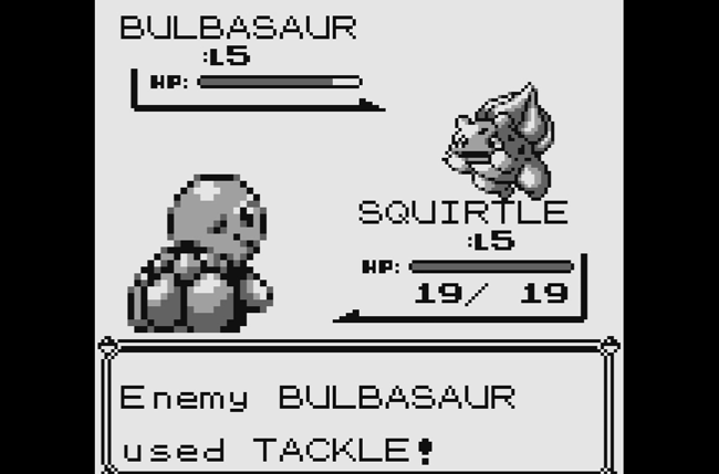 Squirtle fights Bulbasaur in Pokemon Red.