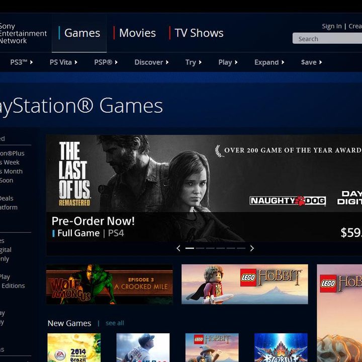 The playstation store page.