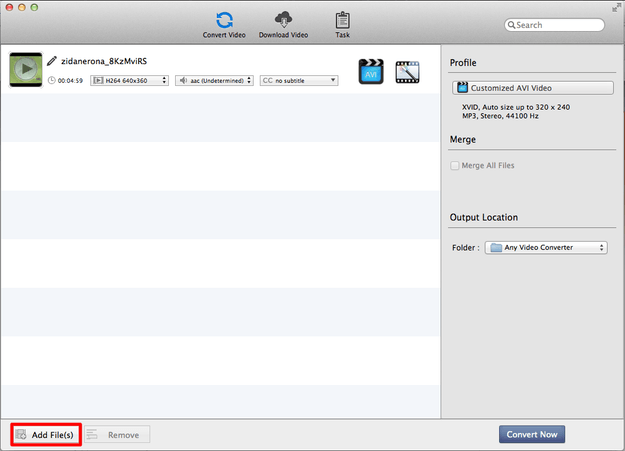 Add file to Any Video Converter