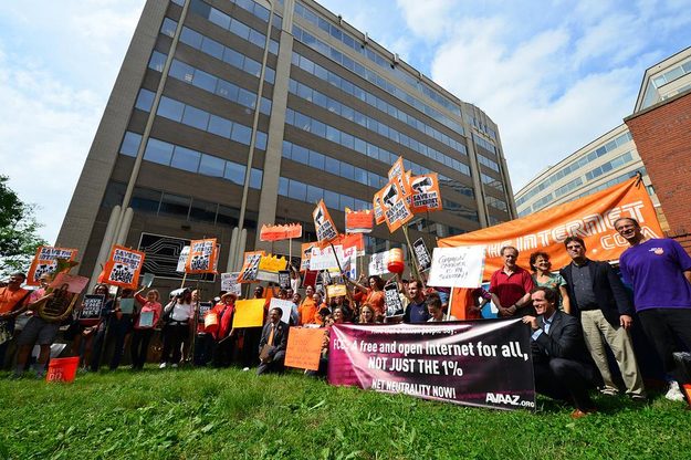 Protesters hold a rally in front of the FCC headquarters in Washington D.C. on May 15, 2014.