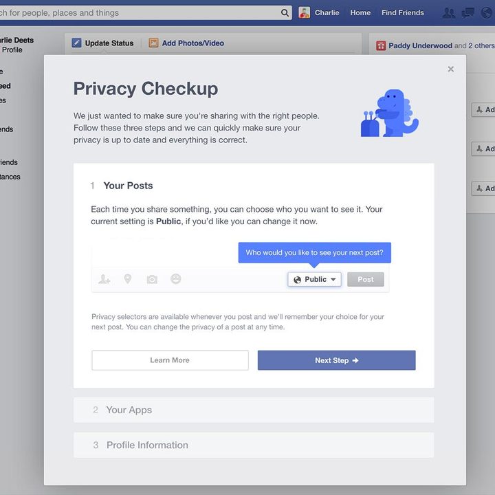 Facebook Privacy Checkup promt