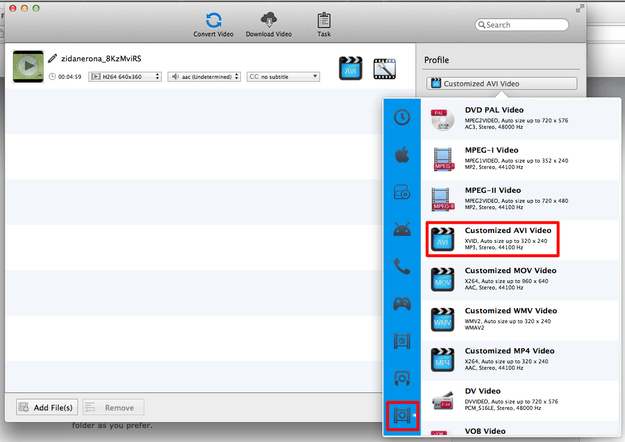 Any Video Converter Format Select