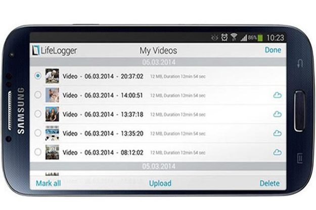 The Lifelogger app controls the camera and manages your content wirelessly. Credit: Lifelogger