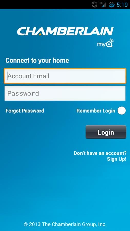 Chamberlain MyQ Garage Screenshot Login