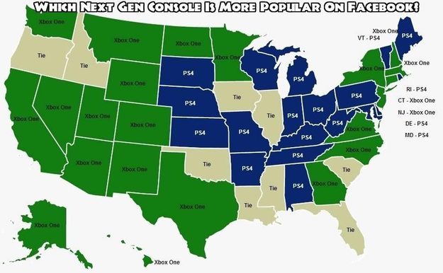 Video game consoles Facebook likes by state