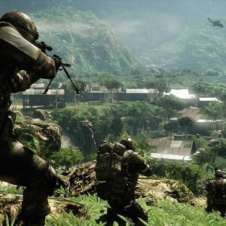 Soldiers overlooking a jungle village.