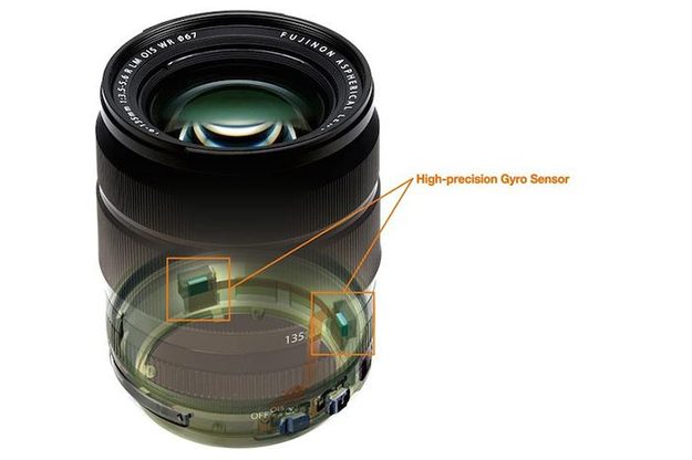The lens is fitted with two high-precision gyro sensors that add 5 stops of image stabilization.