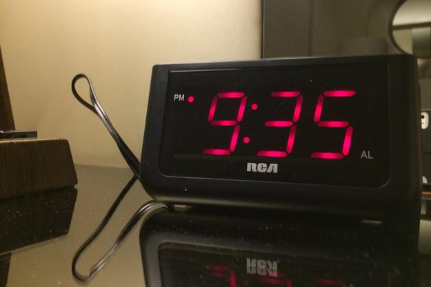 Rather than trying to keep up with the latest gadgets like clocks with iPod docks, you'll find a basic clock radio.