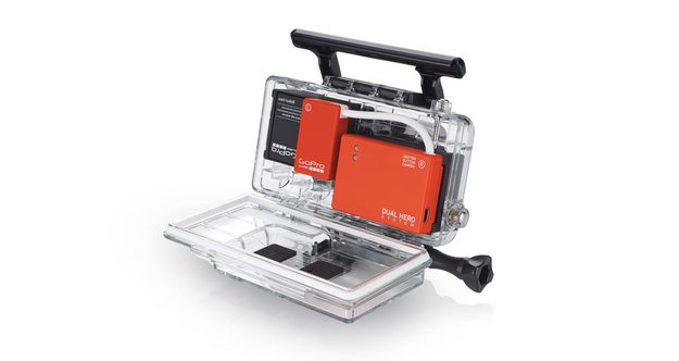 The Dual Hero case comes with a special connector that syncs up the two cameras.
