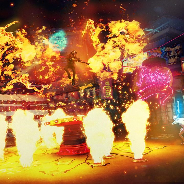 sunset overdrive video explores co op mayhem chaos mode squad pyro geyser