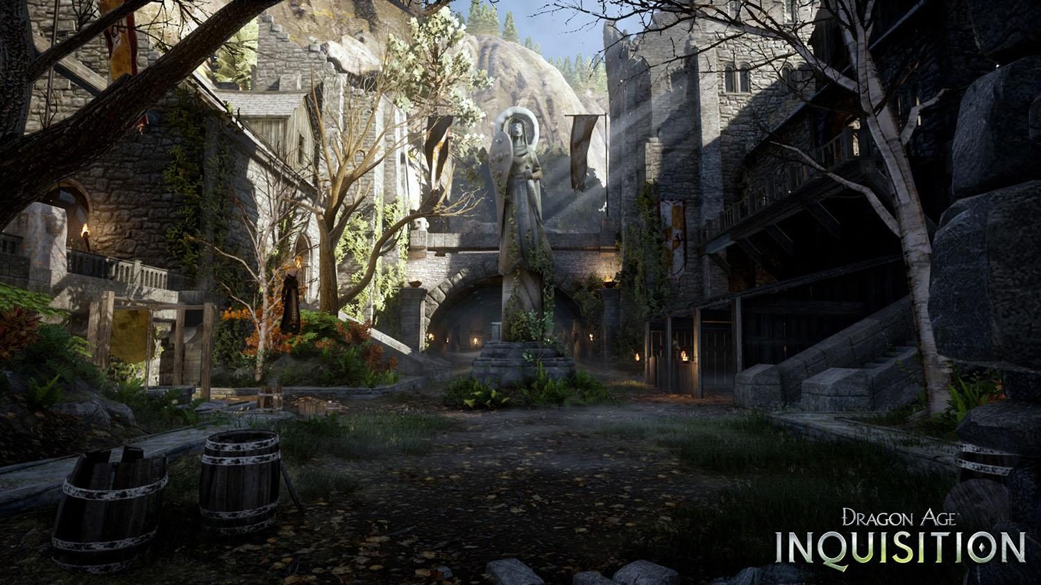 A dilapidated central square in Dragon Age: Inquisition.