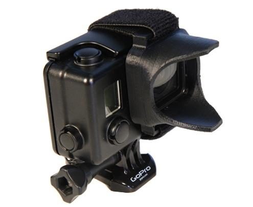 The ELH3+3 attaches to the GoPro Hero3/3+ protective casing with a velcro strap.