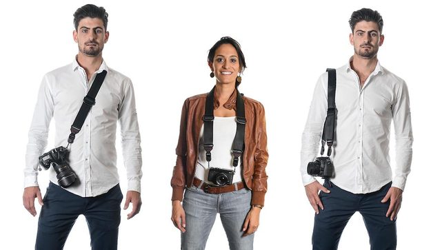 The Slide strap can be worn as a sling strap, neck strap or shoulder strap.