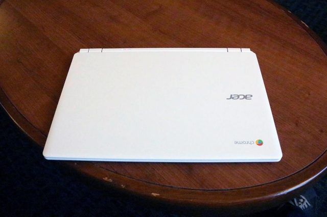 The side of the Acer Chromebook 13's lid wears a Chrome an Acer logo.