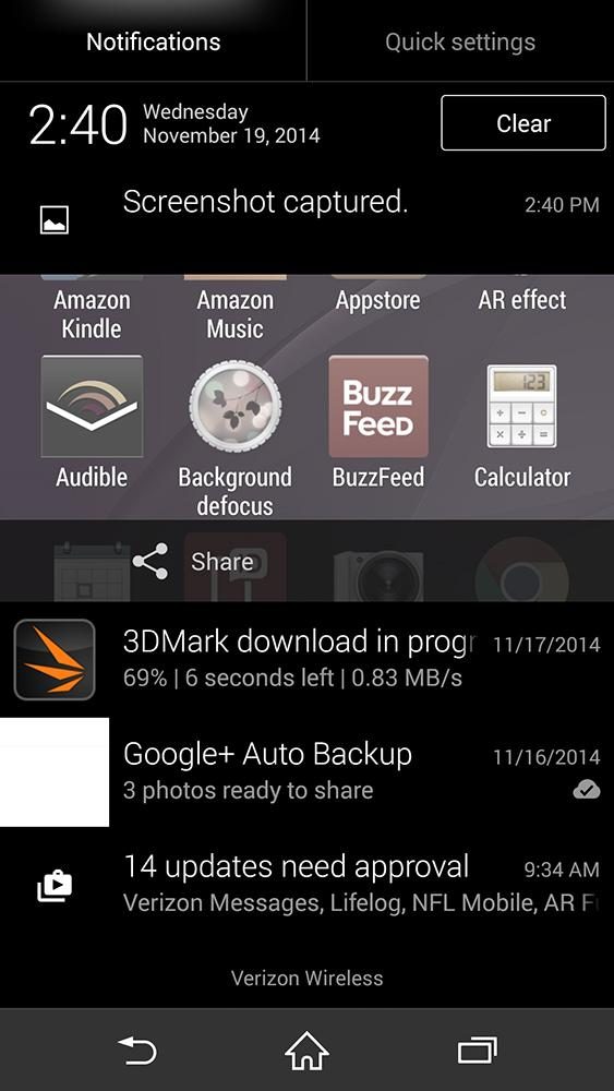sony xperia z3v review screenshot notifications