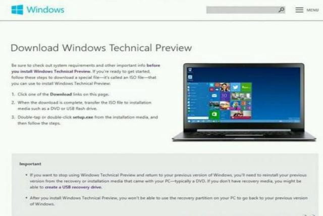 Windows Tech Preview Screenshot