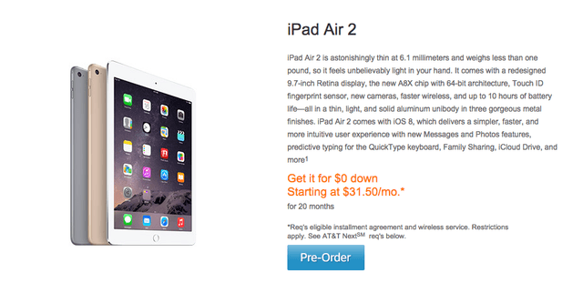 AT&T Preorder iPad Air 2
