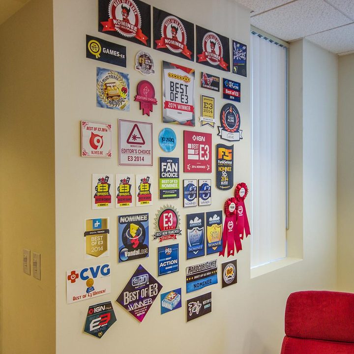 Turtle Rock Studios Evolve awards wall