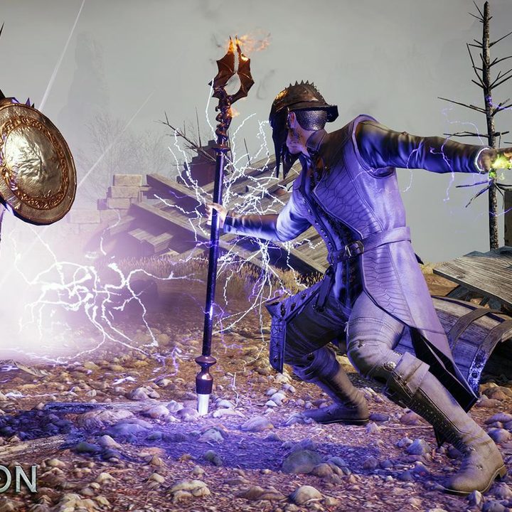 A mage casting a spell with his staff.