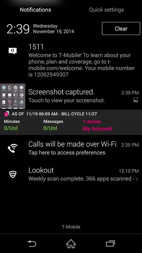 sony xperia z3 smartphone review screenshot t mobile notificatsion