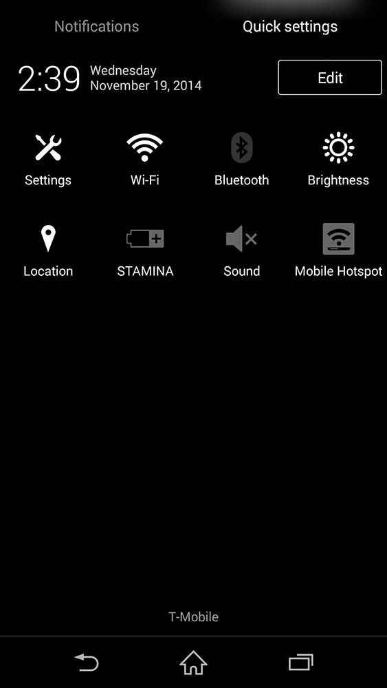 sony xperia z3 smartphone review screenshot t mobile quick settings