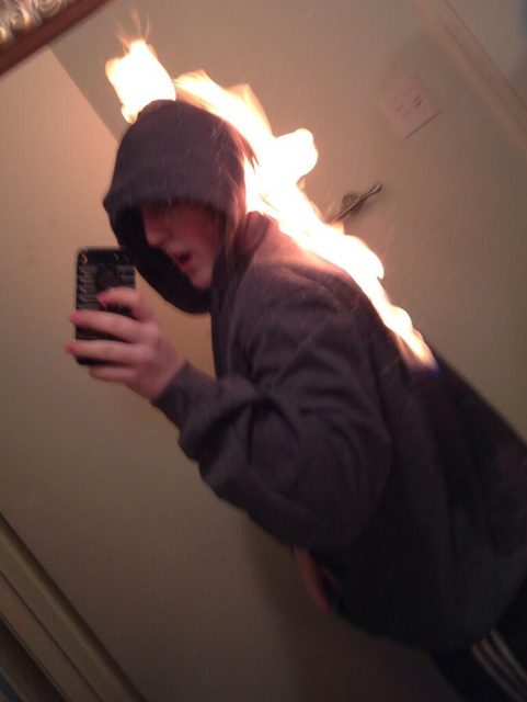 on fire selfie