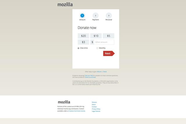Mozilla donation screen
