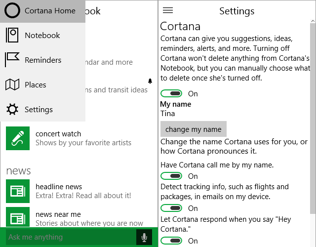 get know cortana windows 10 custom settings