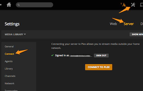 Plex connection settings