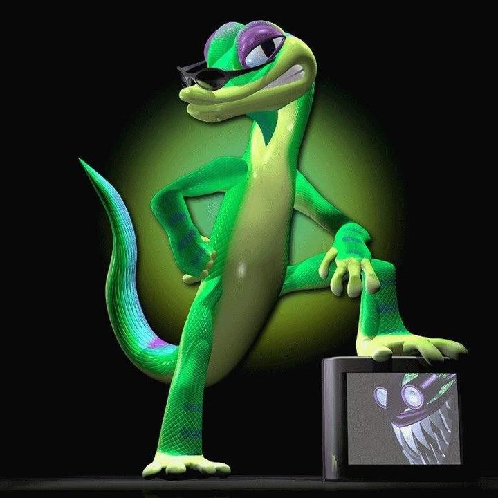 Gex stands on a TV.