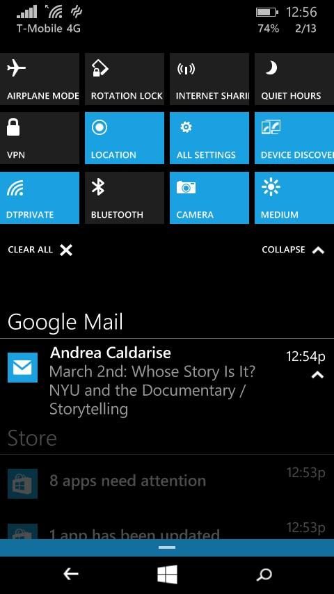windows 10 technical preview phone hands on action center