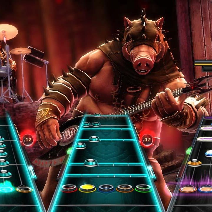 A player battles against other rockers in Guitar Hero.