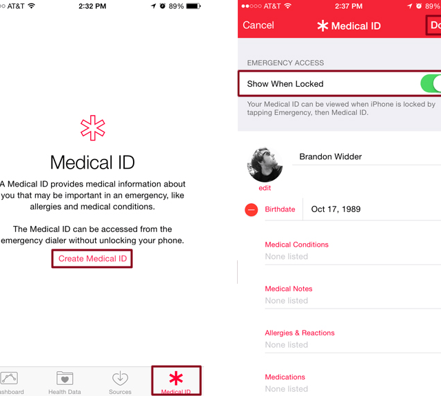 Medical ID iPhone