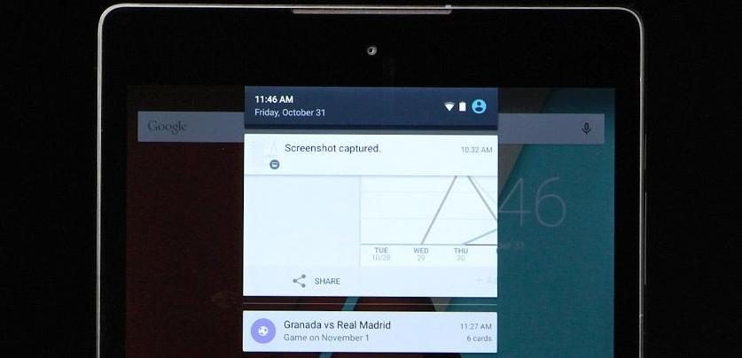 Capturing a screenshot on a Nexus 9